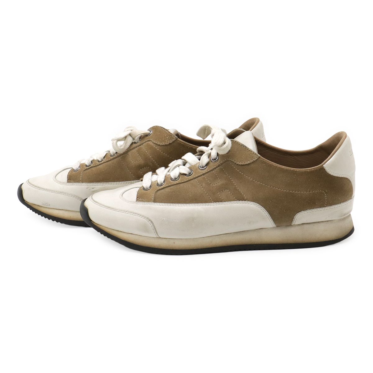 HERMES スニーカー クイック　ベージュ/ホワイト レザー/キャンバス　37 HERMES スニーカー クイック ベージュ/ホワイト レザー