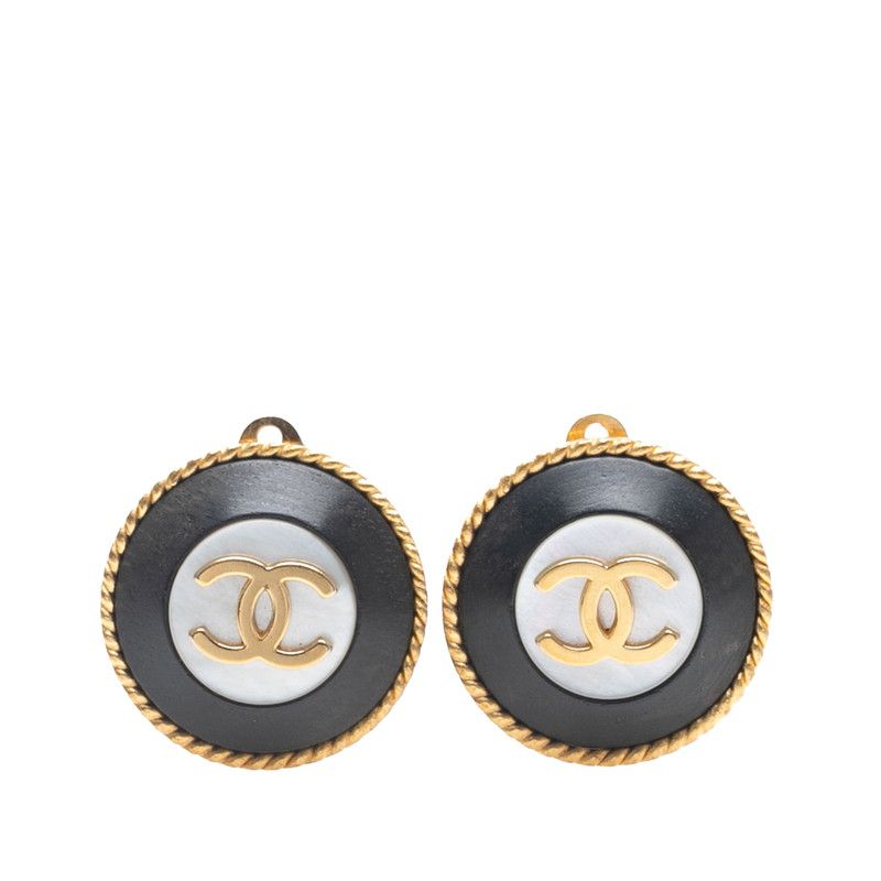 CHANEL シャネル ヴィンテージ ピアス ココマーク ゴールド×ブラック CHANEL シャネル ピアス ラウンド ココマーク 黒 (ブラック
