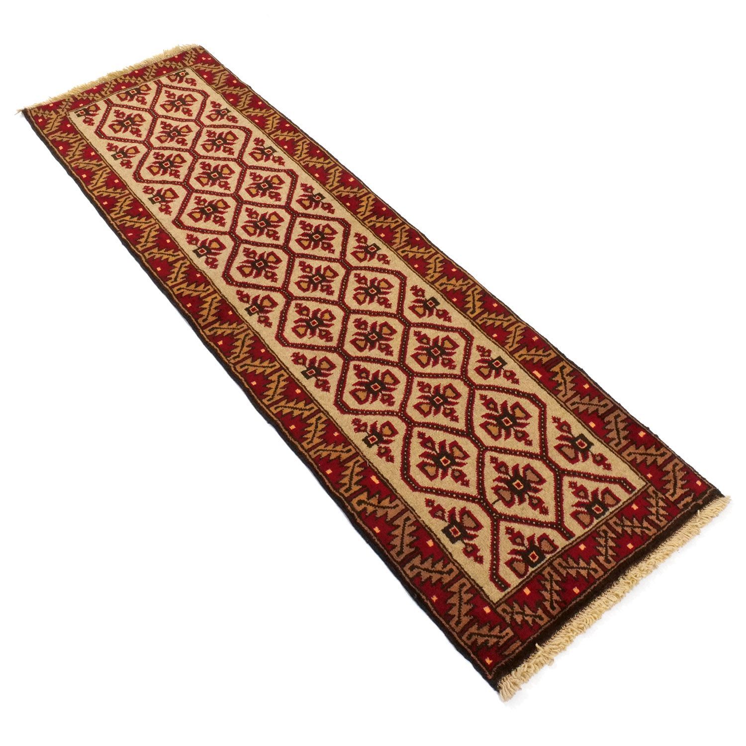 バルーチ 1960年代 1900×570mm セミアンティーク ダイヤモンドモチーフ 手織り - carpet-アンティークペルシャ絨毯 ヴィンテージラグ専門店