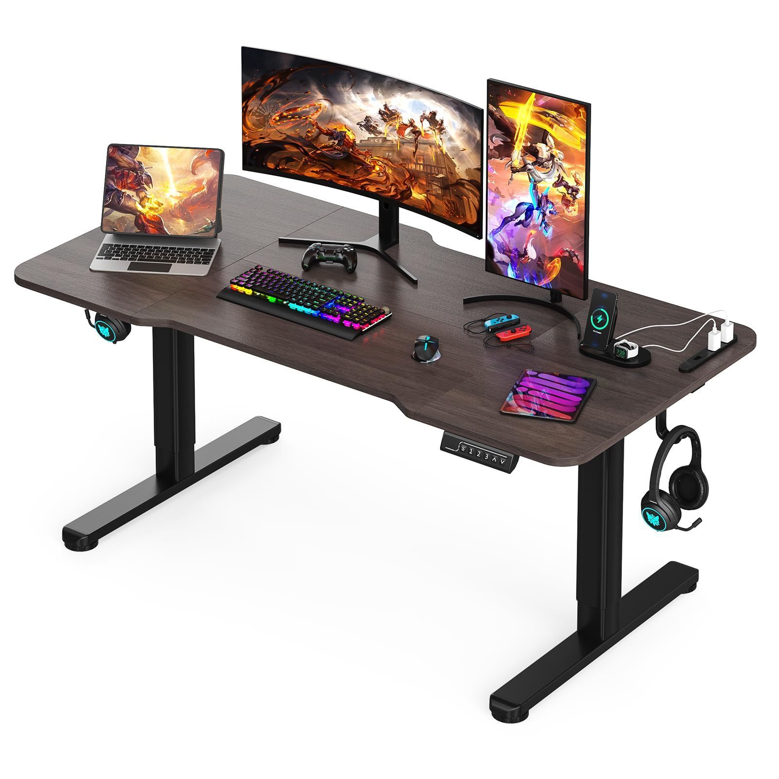 【人気商品】安定昇降 高さ調整 モニターアーム対応 障害物検知機能 コンセント/USBポート付き 収納フック/ケーブルマネージャー付き 耐荷重80kg ローデスク ゲーミングデスク ロータイプ ゲ