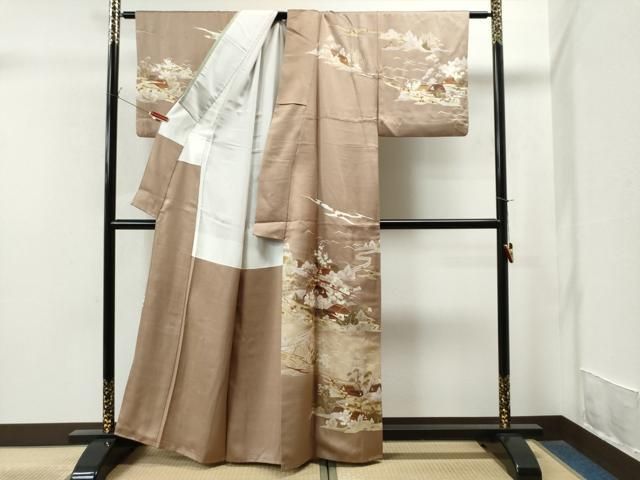 平和屋着物●訪問着　駒刺繍　椿　金彩　正絹　逸品　CAAX0846vf 平和屋着物○訪問着 駒刺繍 椿 金彩 正絹 逸品 CAAX0846vf