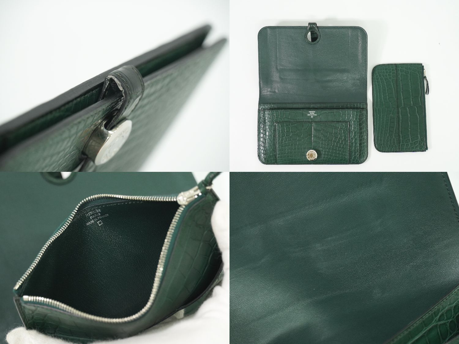 HERMES ドゴン GM 財布 オリーブグリーン 本物 エルメス HERMES ドゴン GM アリゲーター レザー 長財布