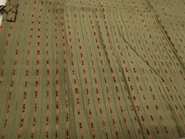 平和屋着物＃伝統工芸士　七代目　吉澤与市　道中着　紬地　竹　縞　反端付き　正絹　逸品　CAAR9137id 平和屋着物＃伝統工芸士 七代目 吉澤与市 道中着 紬地 竹 縞 反端付き