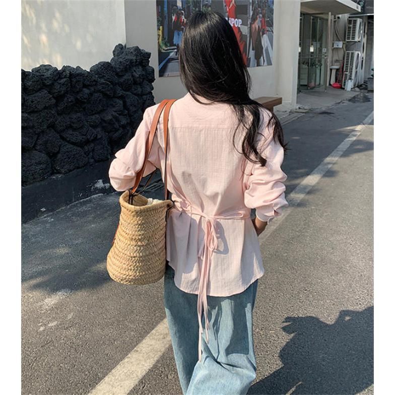 フェイクレイヤード シャツ レディース ブラウス 長袖 綿 フェミニン 上品 切り替え トップス シャツブラウス ゆったり スーツインナー オ