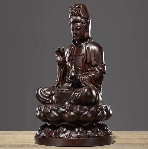 仏教美術 精密細工 木彫り 黒檀木 観音菩薩像 仏像 置物 高さ40cm 木彫