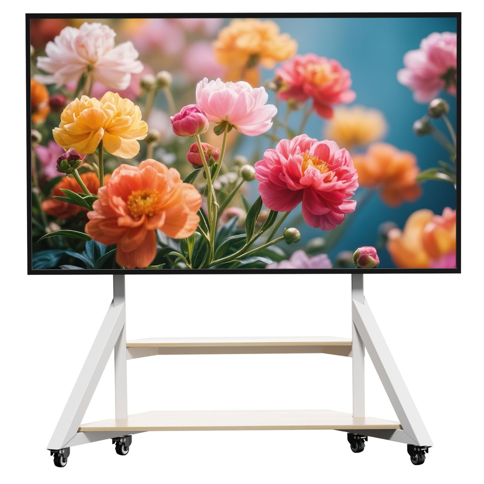 モニタースタンド ハイタイプ tvスタンド tv台 65~100インチ対応 耐荷重100kg テレビ台 高さ調整 自立式 壁寄せテレビスタンド 家用 キャスター付き 会社用 テレビスタンド ホワイト UNHO