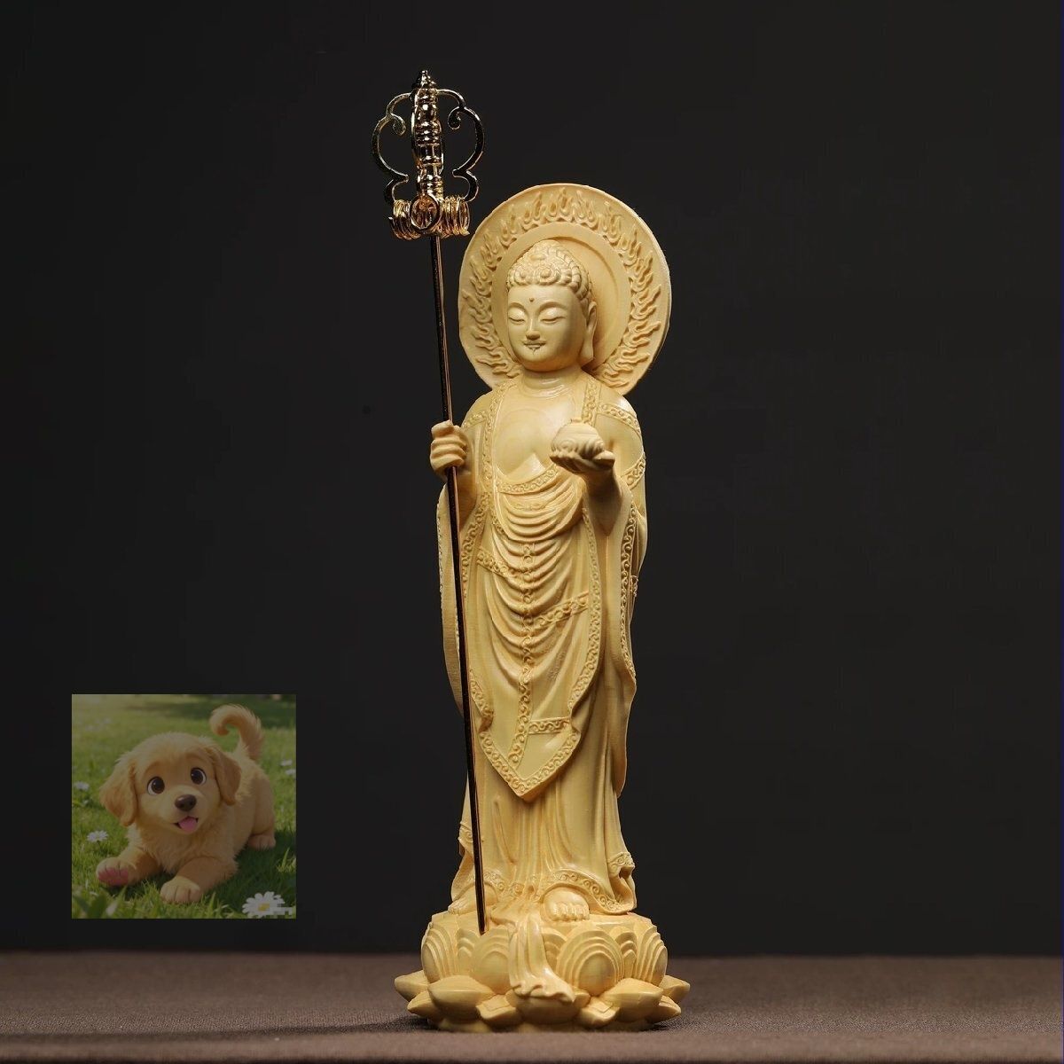  木彫りの仏像 薬師如来立像 桧木製無病息災 病気平癒 守護 厄除け 開運 高さ30 cm 巾10 5 仏像 仏壇 仏具