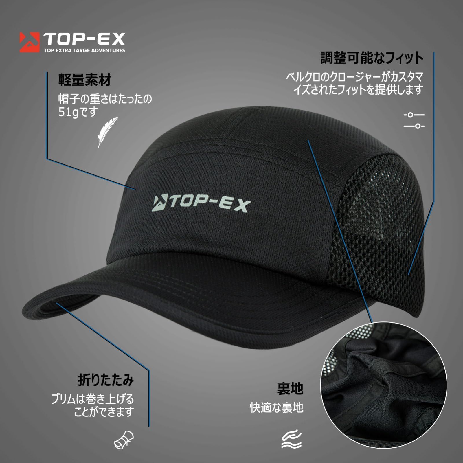 TOP-EX 大きいサイズ キャップ 日除け UVカット 紫外線対策 スポーツ帽