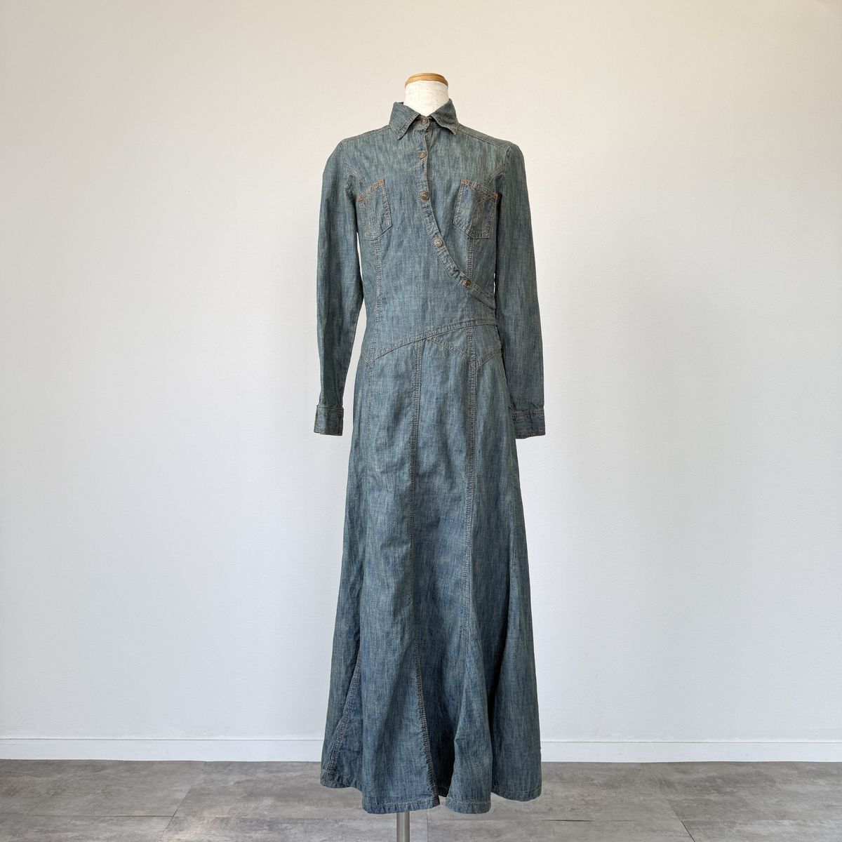 古着 jeanology collection シャンブレー 長袖シャツワンピース レディースS相当|eaa538148