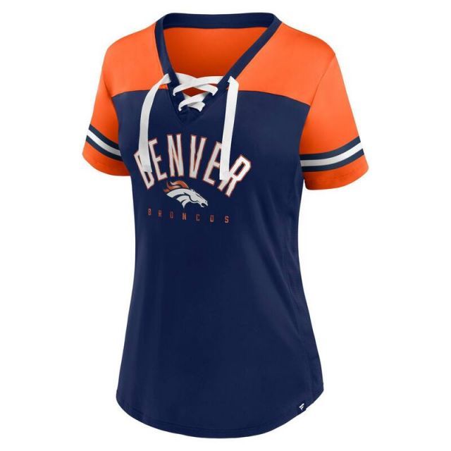 売れ筋商品|||ファナティクス カットソー トップス レディース Women's Navy Denver Broncos Play Script Lace-Up T-Shirt Navy Women's Fanatics Navy Denver Broncos Original State Lace-Up