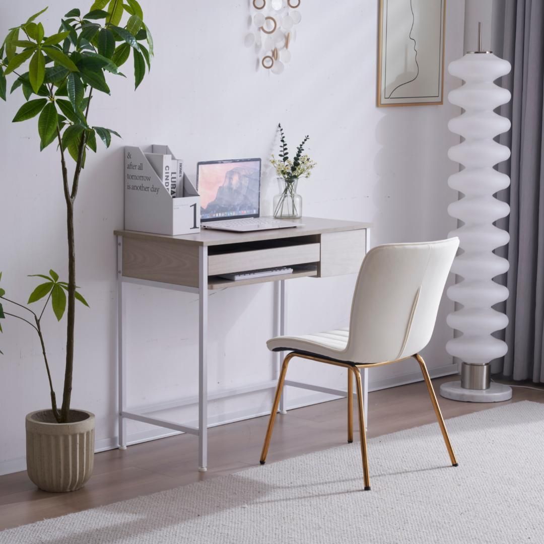 卸売 【木目調ホワイト】パソコンデスク 引き出し付き 収納台 pcデスク