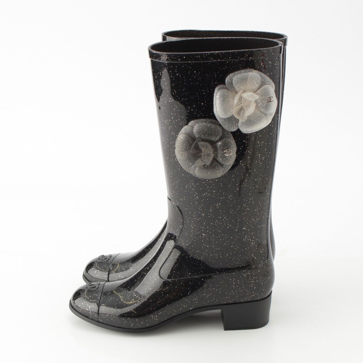 シャネル ラバー カメリア ラメ レインシューズ ブーツ ブラック 36 KIN-KAAI_COM