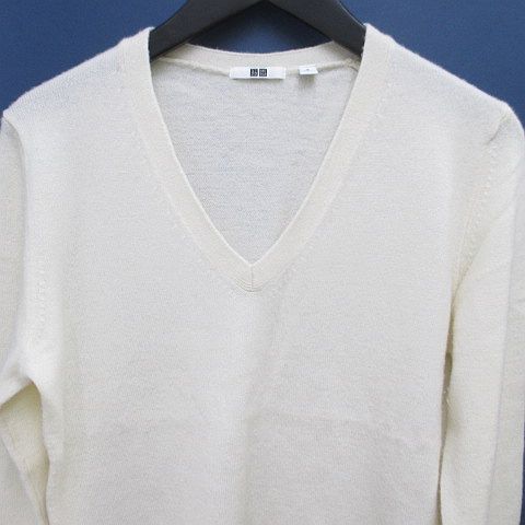 ユニクロ UNIQLO 長袖 ニット セーター Vネック カシミヤ M 白系