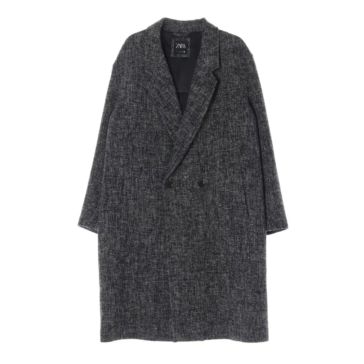 L ZARA(ザラ) ウールブレンド ツイード ロング ダブル コート [状態 