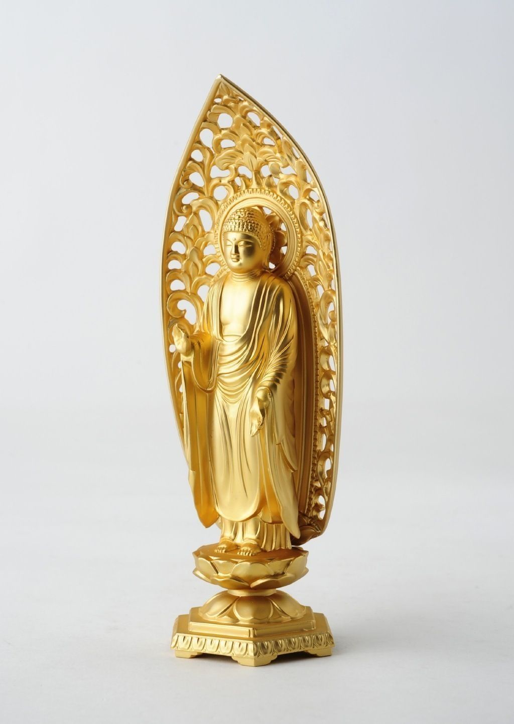 阿弥陀如来 - 合金製 純金メッキ仕上げ 総高15cm 高岡銅器 仏像