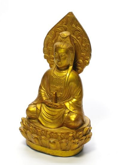 観音菩薩像　蓮華台　美術品 観音菩薩像 蓮華座 (14cm) 金属製 観音仏 慈悲の仏 中国伝統工芸