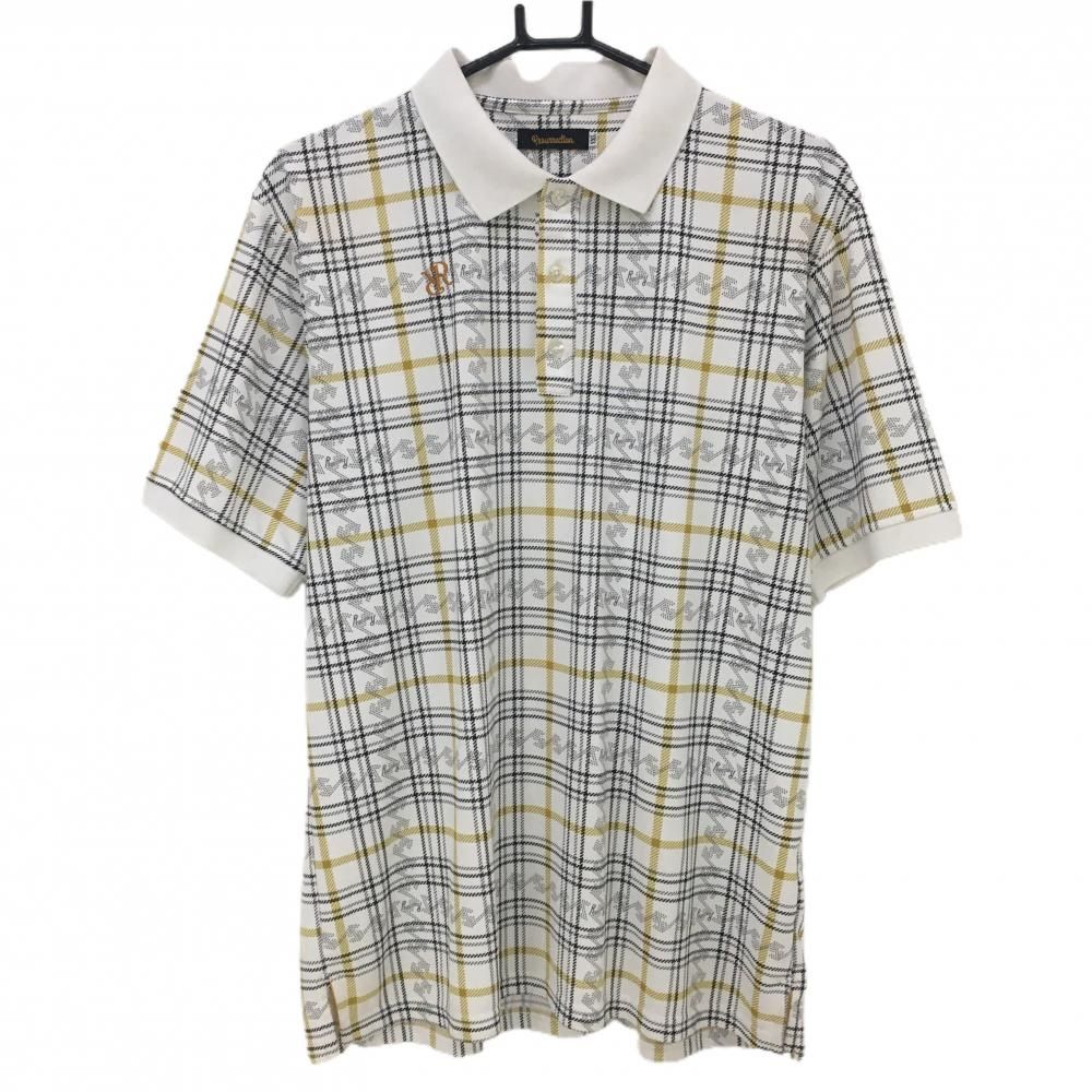 レザレクション 半袖ポロシャツ 白×黒 総柄 格子 メンズ XXL ゴルフウェア Resurrection
