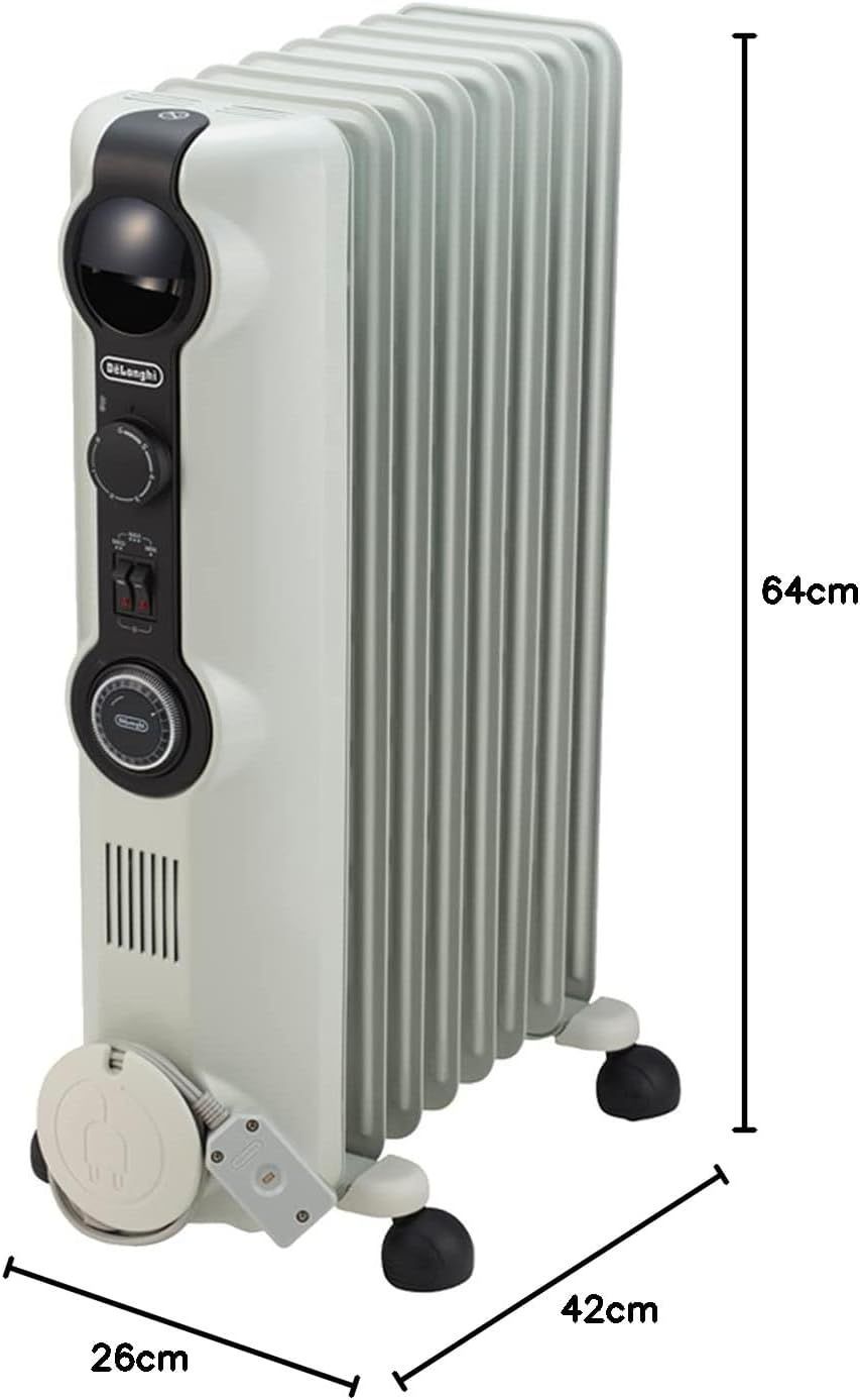 De Longhi デロンギ オイルヒーター HJ0812 電気ヒーター ゼロ風暖房 静音 乾燥しにくい 表面温度約80℃ 24時間タイマー 安全プラグ 8-10畳 ホワイト×ミディアムグレー 未開封品