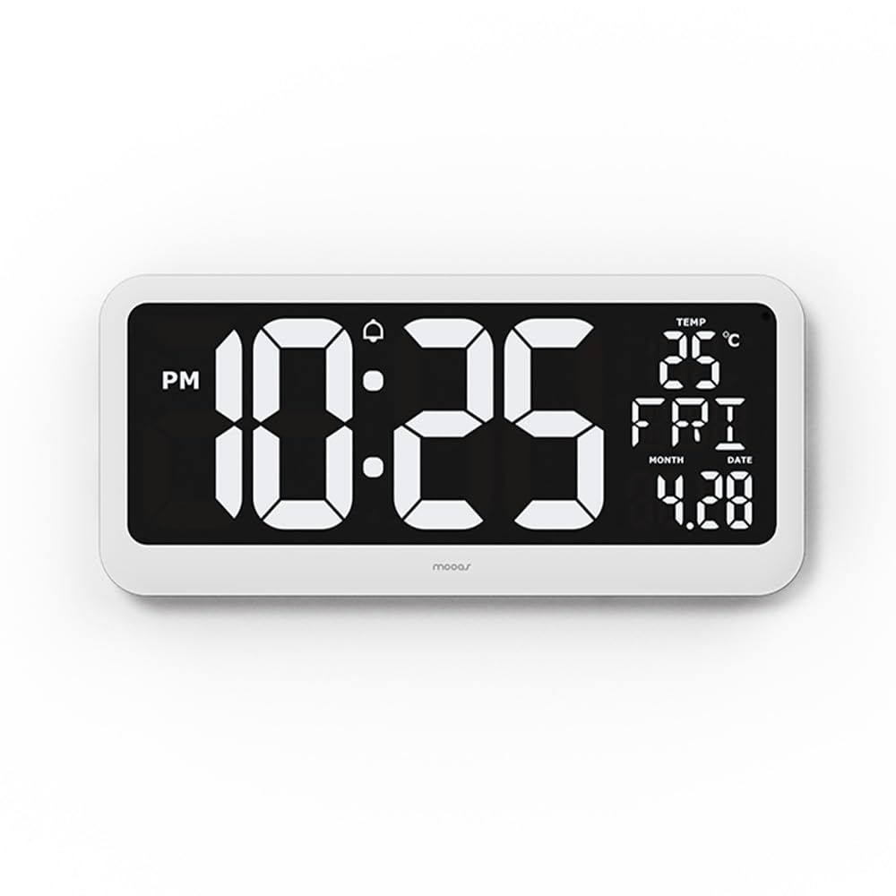 mooas ビッグミラーLEDタイマー時計 オールインワンデジタル時計タイマー 日付 アラーム 大型LEDディスプレイ 温度 自動調光 12 24時間モード カウントアップ カウントダウン ポモドーロタイマー