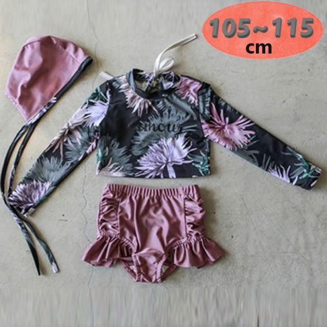 ラッシュガード 水着 上下セットアップ パープル【XL】105-115cm 子供服 女の子 レギンス 長袖 ズボン 日よけ ビキニ 海 プール swi-109