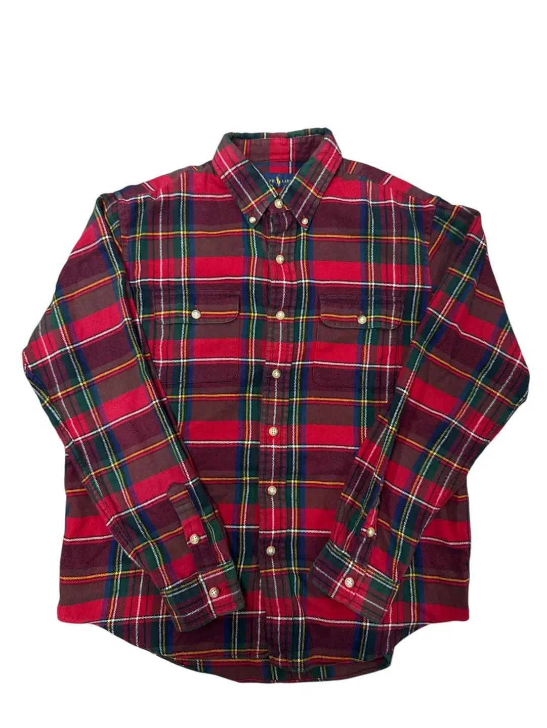 POLO RALPH LAUREN ポロラルフローレン レッド 緑 タータン チェック ダブルポケット コットン ボタンダウン シャツ XL