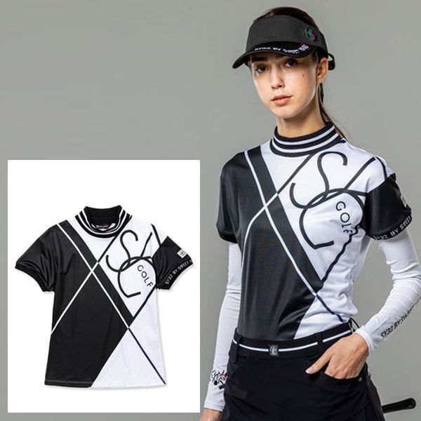 【SALE】 レディースゴルフウェア モックネック SY32 by sweet years SYG-23S19W SUBLIMATION SYG SHIRTS ゴルフ 半袖 ハイストレッチ レディース