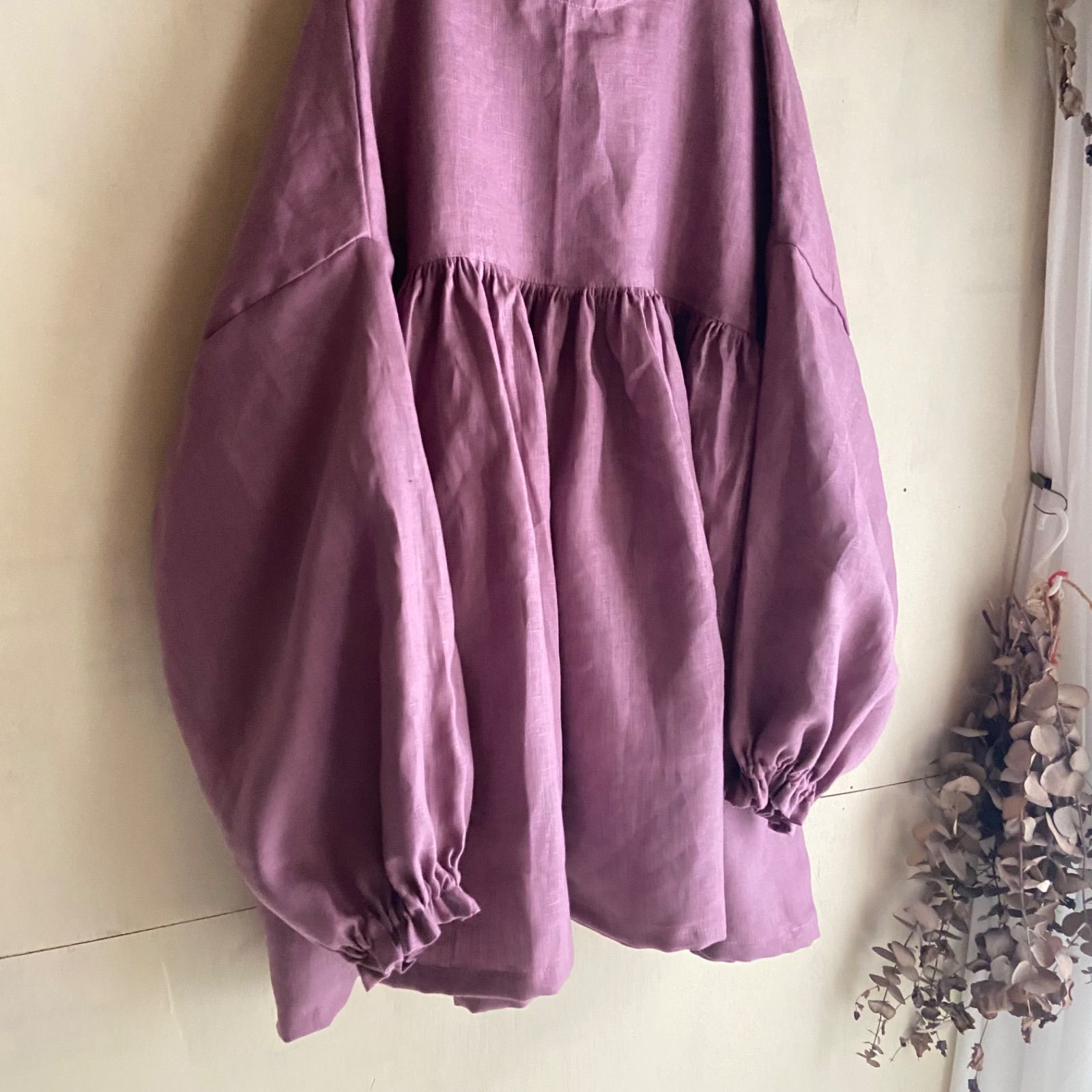 リネンブラウス フリルブラウス ローズピンク