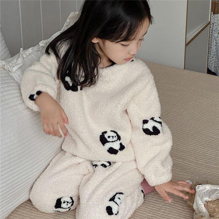 ルームウェア キッズ パジャマ  子ども 上下セット パンダ 部屋着 寝巻き 子供 厚手 防寒 もこもこ セットアップ あったか 男の子 女の子