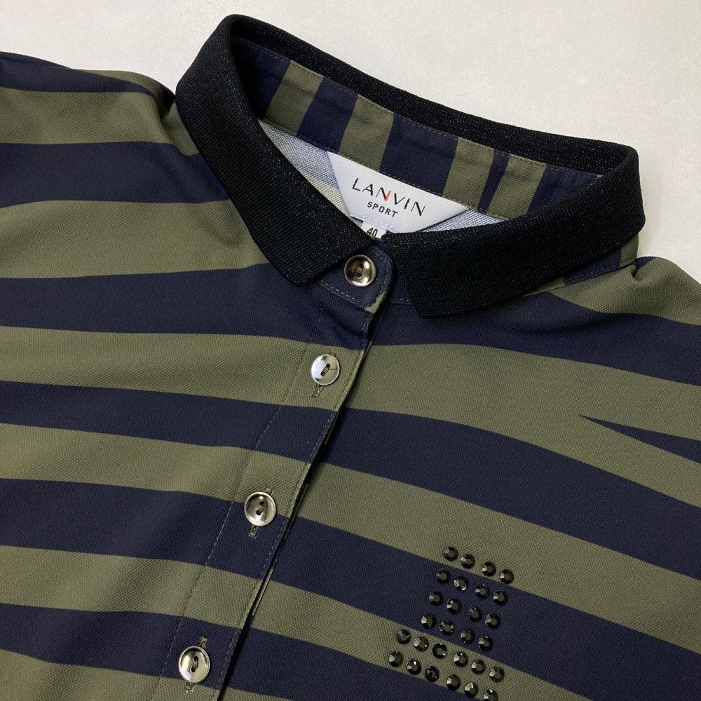 サイズ：40 LANVIN SPORT ランバン スポール  半袖ポロシャツ ゼブラ 総柄 カーキ系 [240101432006] ゴルフウェア レディース ストスト サイズ：40 LANVIN SPORT ランバン スポール 半袖ポロシャツ