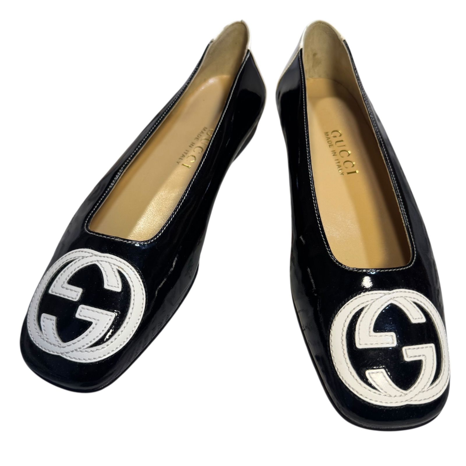C362 GUCCI グッチ パンプス フラット バレエ エナメル ブラック