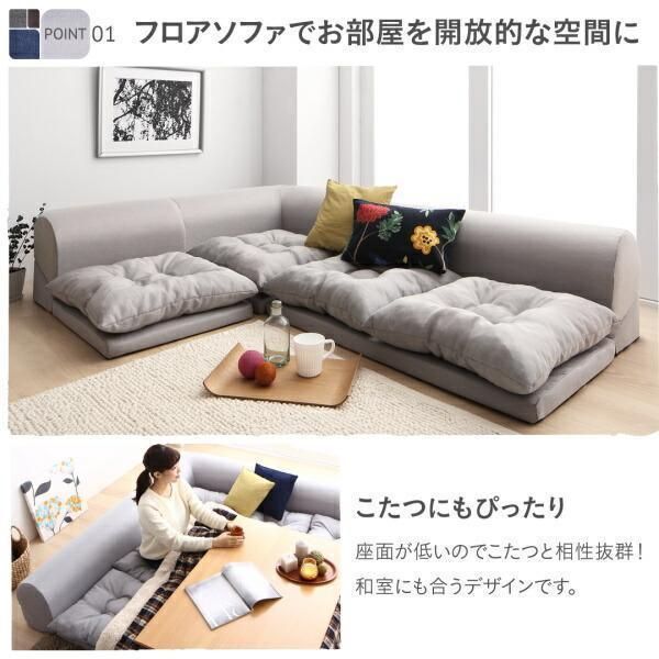 新品　レイアウト自由なフロアコーナーソファ　ローソファ　ソフトグレー　こたつにも ローソファこたつ コーナーソファ 低め 3点セット リクライニング L型