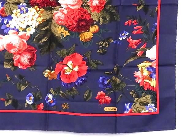 □美品□ COACH コーチ シルク100% フラワー 花柄 スカーフ