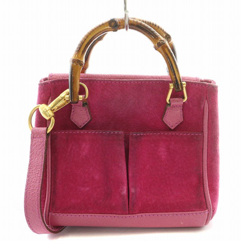 美品】希少 GUCCI スエード×レザー ハンドバッグ ピンク系