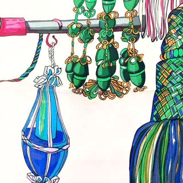 エルメス HERMES カレ90 スカーフ ショール 紐飾り pasemente 総柄 絹  