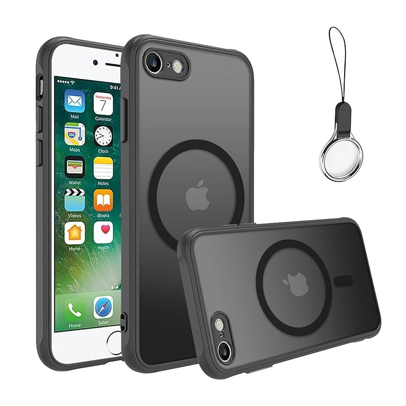 新品　iPhone SE3/SE2/SE/8/7 ケース Magsafe対応マグネットリング 内蔵 携帯ケース【ストラップ1種付き】 HILEGENER for アイフォン SE 第3/2世代 iPhone 8 スマホケース 半透明 黄ばみ防止 MIL規格 耐
