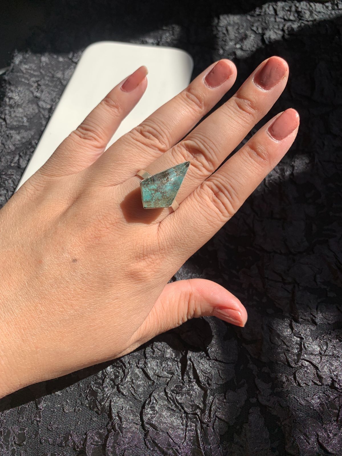 ターコイズ×ルチルクォーツ ダブレット ストーン リング シルバー 55 ターコイズ×ルチルクォーツ ダブレット ストーン リング シルバー 55