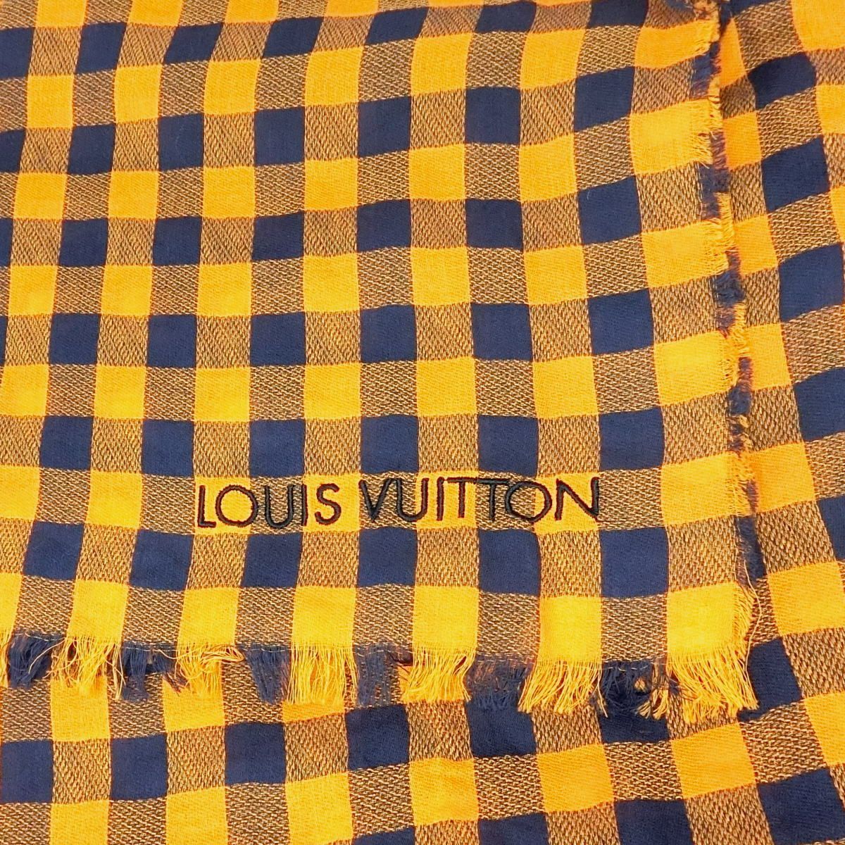 LOUIS VUITTON チェックストール オレンジ ネイビー ヴィトン マサイチェック ストール コットン オレンジ×ネイビー