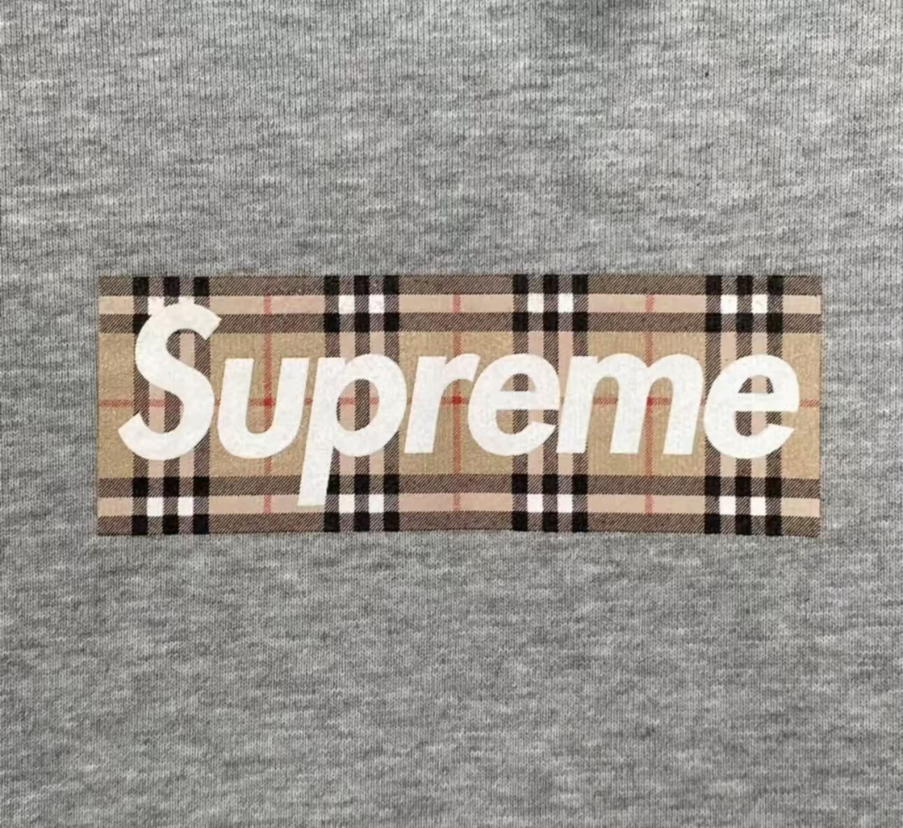 Supreme チェック柄ロゴ パーカー グレー - メルカリ