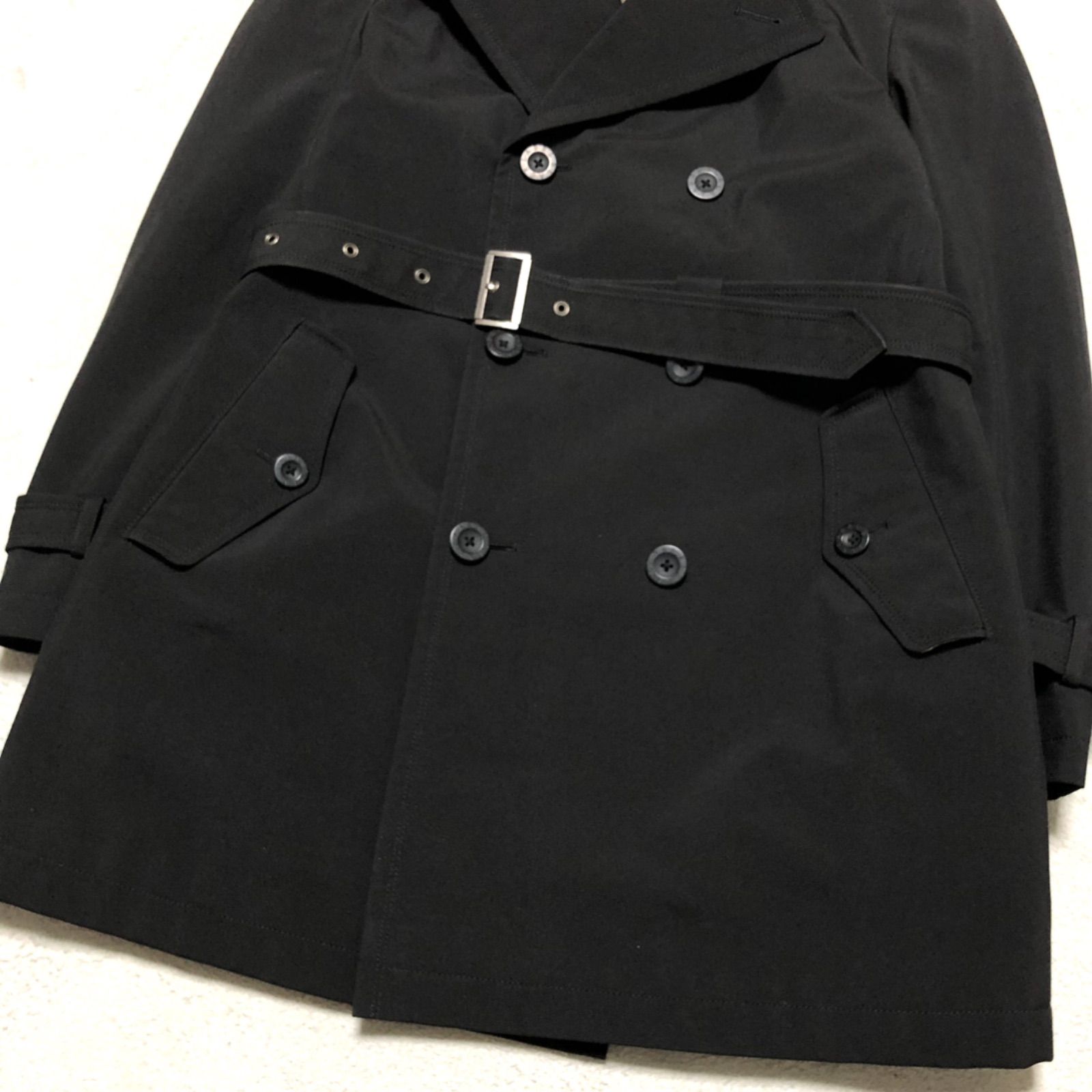 BURBERRY 美品【銀ボタン】ダブル トレンチ コート 黒 ブラック 美品☆BURBERRY LONDON バーバリーロンドン FR058-060-32 ロゴボタン