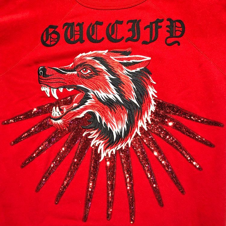 GUCCI グッチ 17AW ウルフ レイ スパンコール クルーネック トレーナー