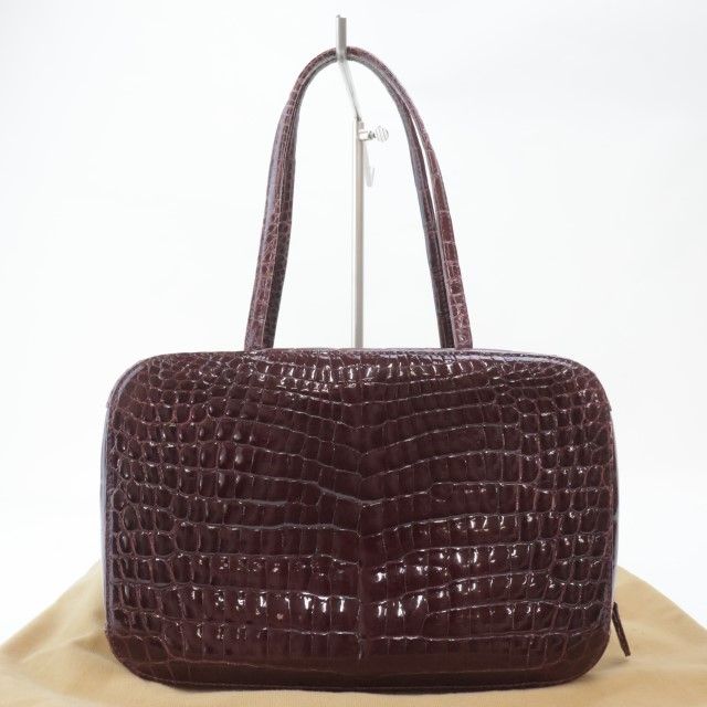 2406-38 タケチ 武知 ハンドバッグ Takechi クロコダイル製 ワイン 上