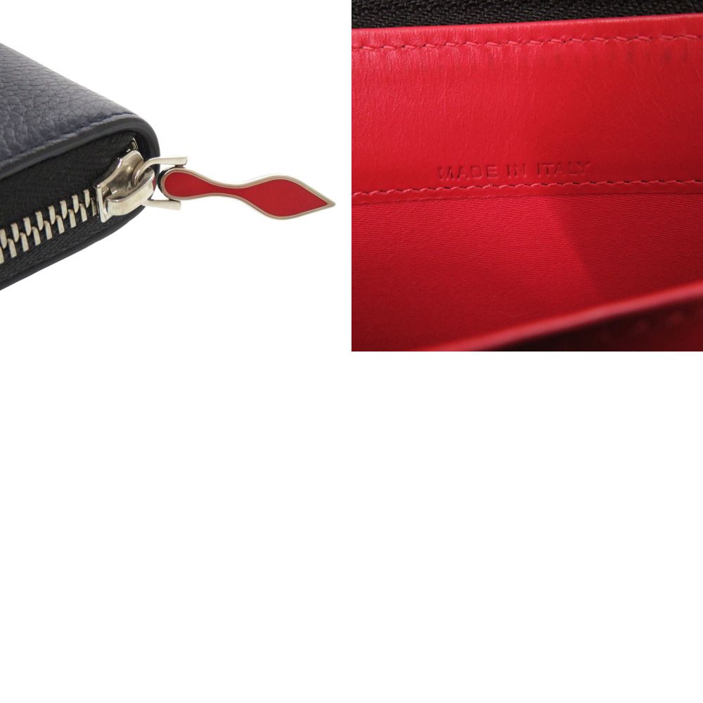 美品 クリスチャンルブタン フライングハート レザー ネイビー 長財布  