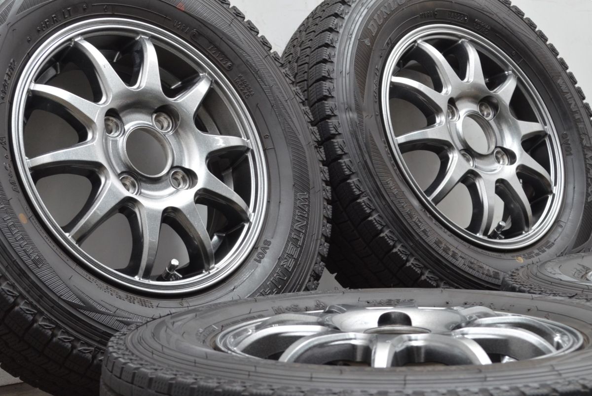 バリ溝 スポーツアベリア 12in 3.50B 42 PCD100 製 ダンロップ ウインターマックス SV01 145R12 N-VAN バモス ハイゼット NV100