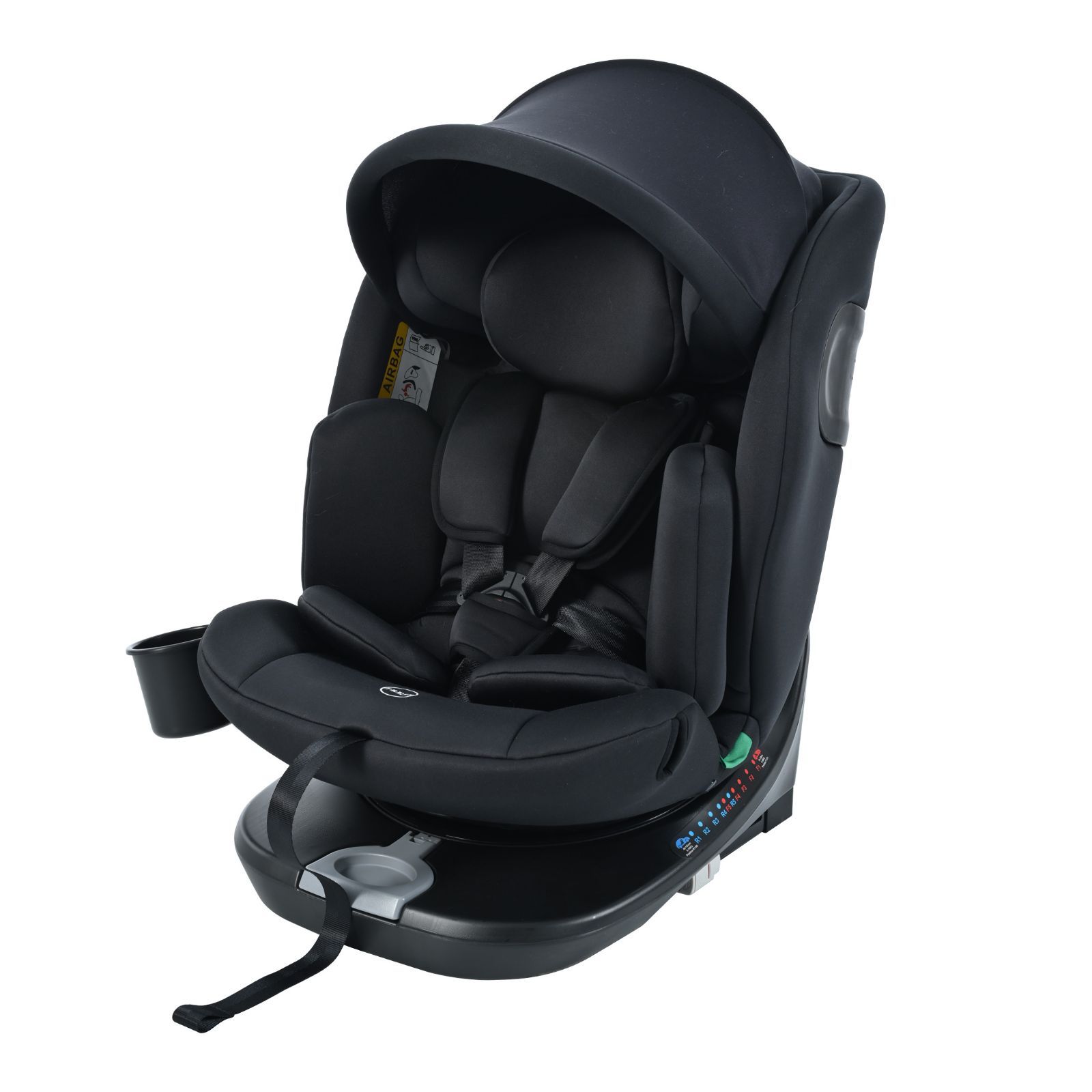 チャイルドシート 新生児 ISOFIX 0歳～12歳 360度回転式 40～150cm ジュニアシート 調節可能 洗える キャノピー付き ベビーシート ドリンクホルダー付き 【ブラック】