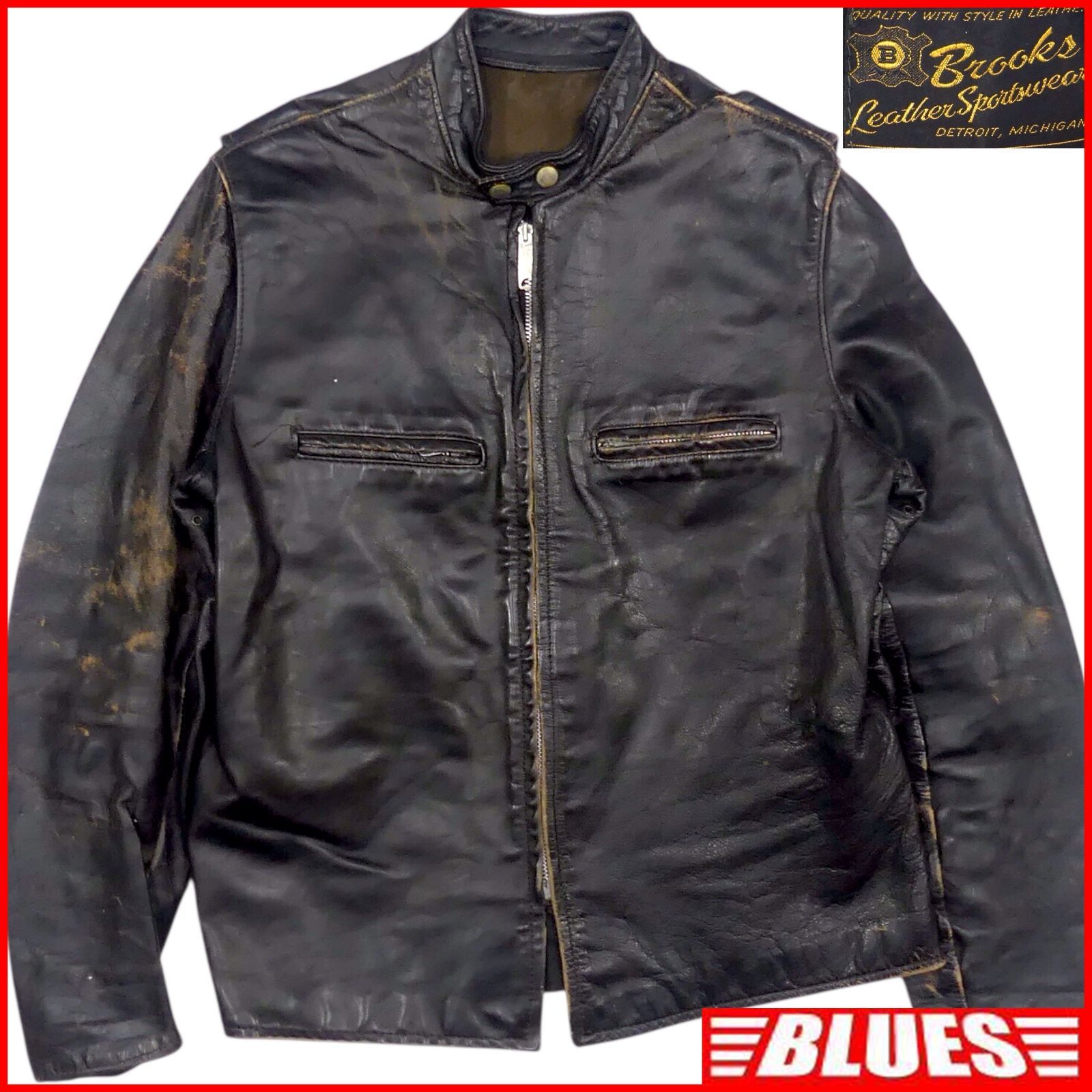 Brooks ブルックス ライダースジャケット ジョニー デップ着用 本革 黒 TALONジップ 70s ヴィンテージ シングル メンズ レザー 黒 バイク レザーライダースジャケット_サイズXL一覧←SEULB屋着古← HS347