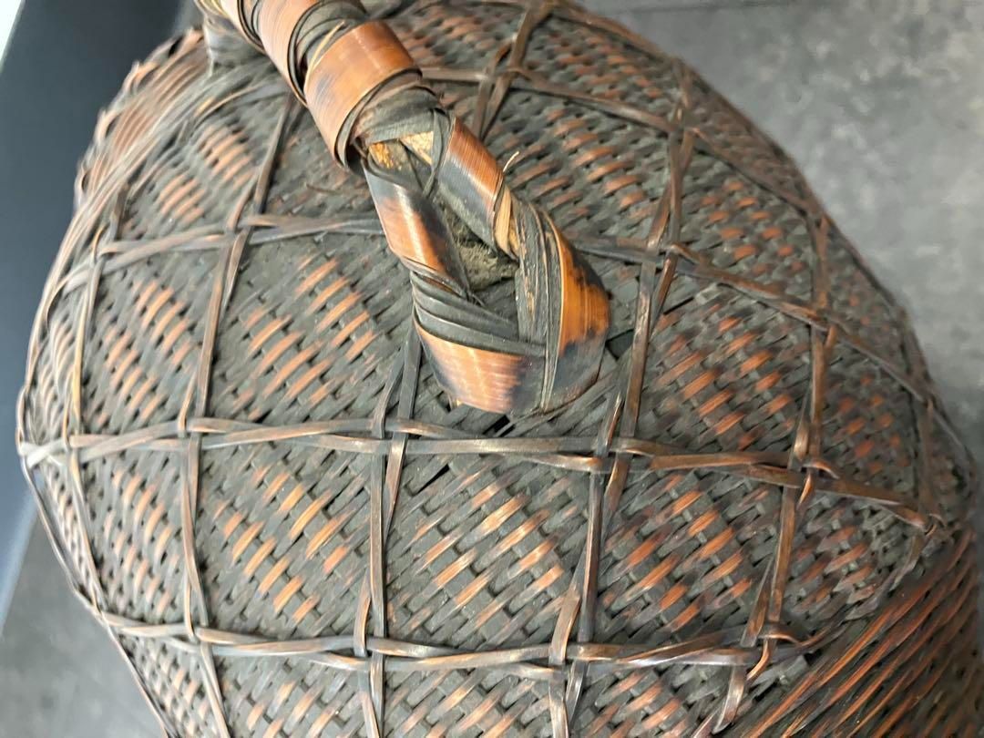 古美術 生花 竹籠 花籠 唐物 花器 三足 古道具 籐
