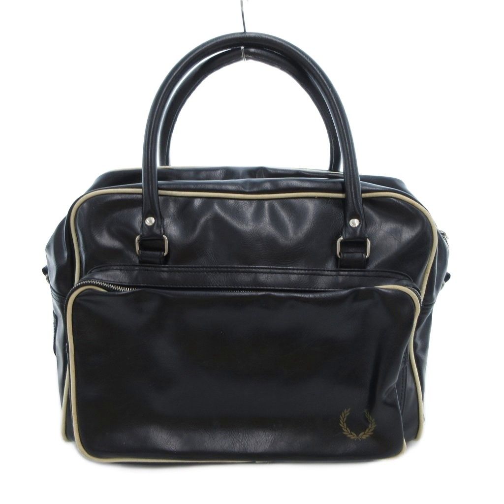 訳あり FRED PERRY フレッドペリー ブラックPUレザー ボストンバッグ 訳あり FRED PERRY フレッドペリー ブラックPUレザー ボストン