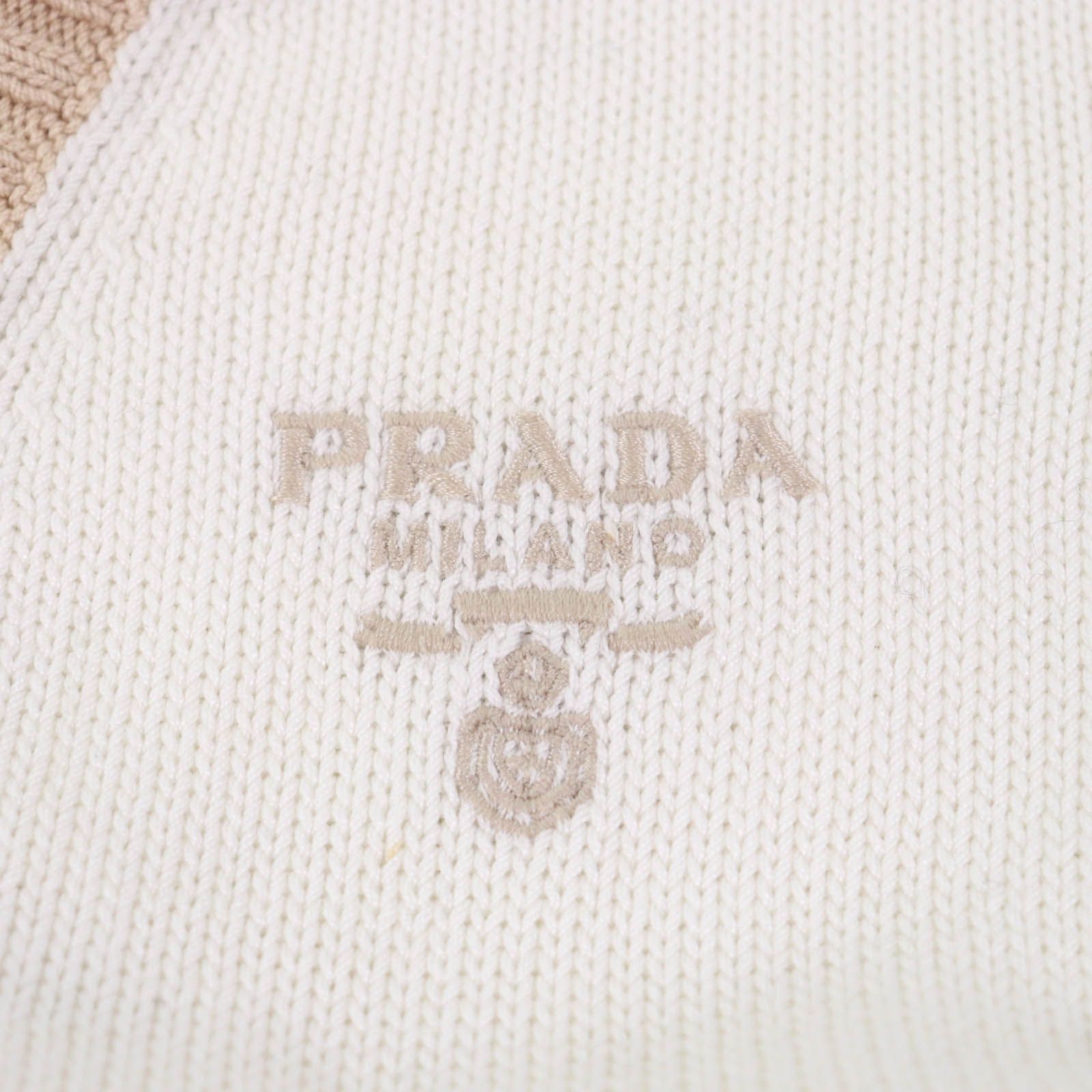 美品★PRADA プラダ 23SS P25I04 コットン100％ ロゴ刺繍入り クロップド丈 半袖 カーディガン ホワイト べージュ 36 定価203500円 美品☆PRADA プラダ 23SS P25I04 コットン100％ ロゴ刺繍入り