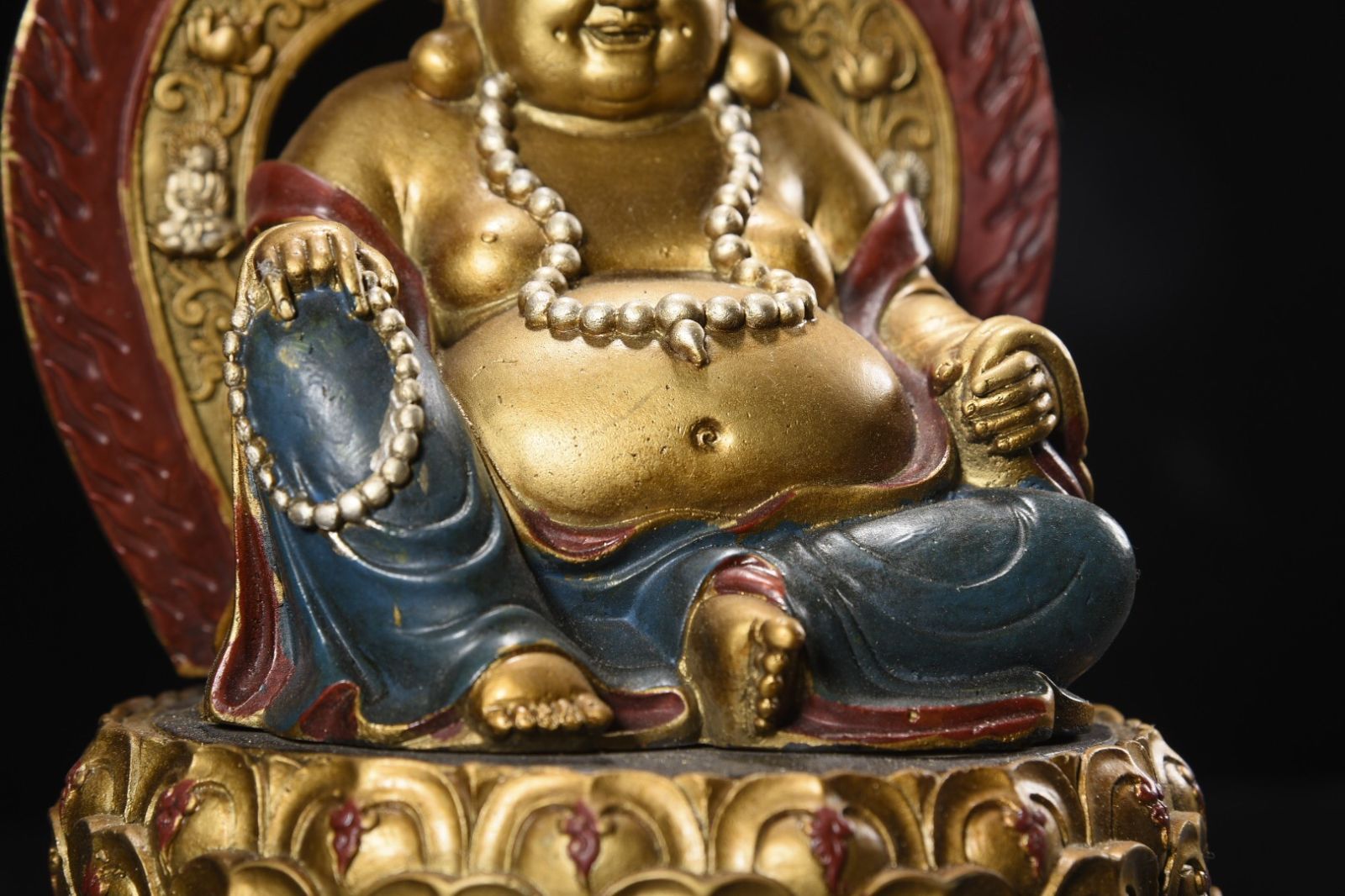 旧家蔵出し 銅製 金鍍 彩繪 彌勒仏 仏像 仏教古美術 密宗密教 供養品 