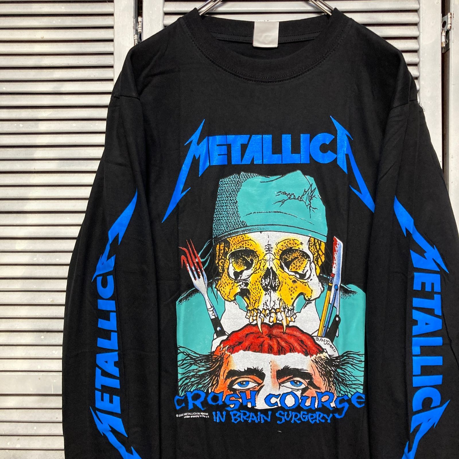 メタリカ METALLICA 黒 長袖 Tシャツ ロンT バンド ロングスリーブ デザイン 袖 両面 プリント 派手 奇抜 古着 ビンテージ vintage ロック パンク メタル ヒップホップ ラッパー アーティスト 7部袖 カットソー